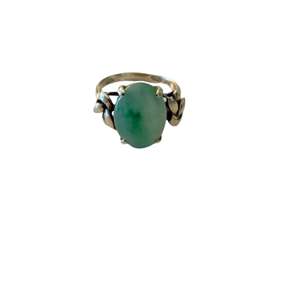 Vintage Green Stone Ring with 14K Gold Band